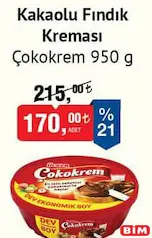 ÜLKER ÇOKOKREM KAKAOLU FINDIK KREMASI 950 G fiyat ve kampanya bilgisi